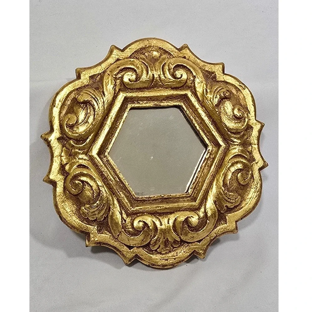 Vtg gold ornate wood carved wall mirror baroque rococo style gilt frame